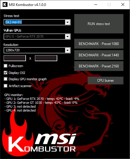 MSI Kombustor — tangkapan layar 1